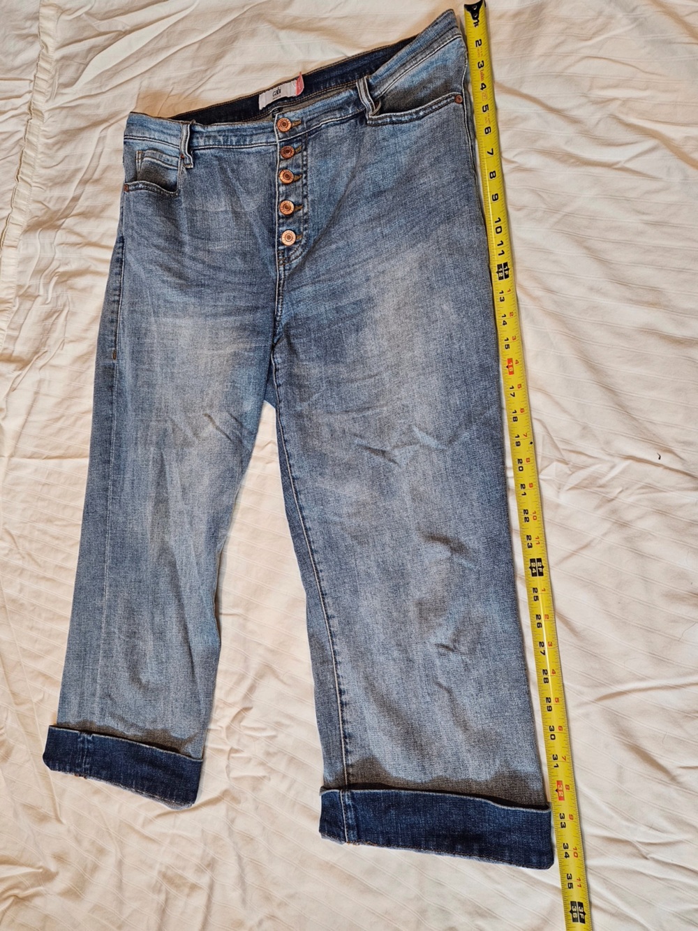 Crop Light Blue Button-Fly ‘Boyfriend’ Jeans (unisex)